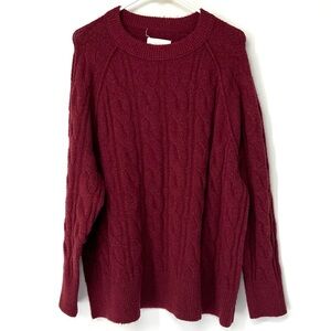 Aerie Maroon Cable Knit Sweater oversized medium wool blend